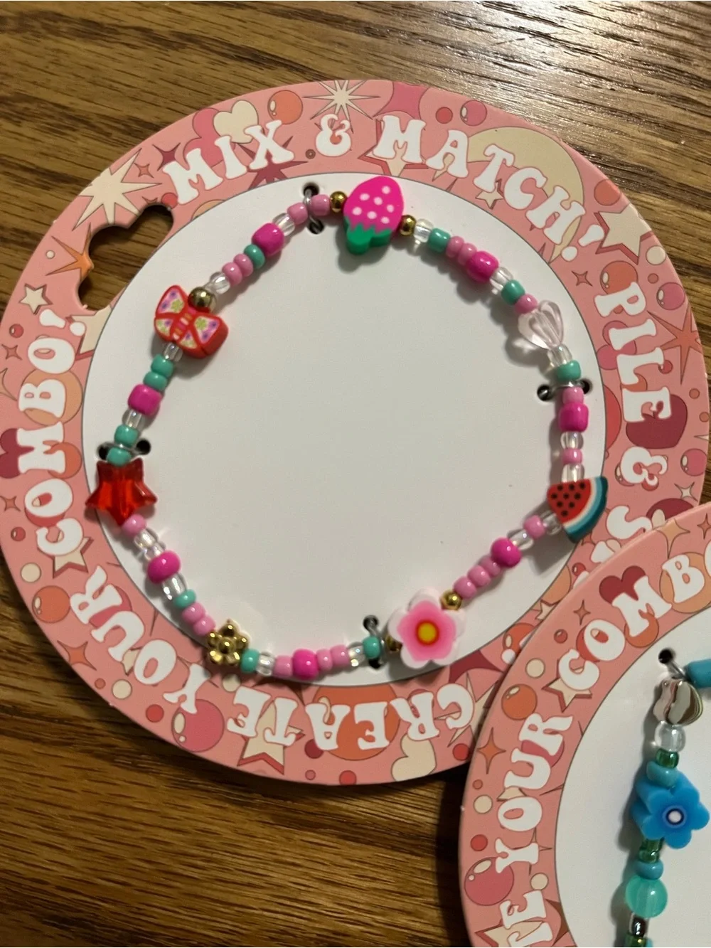 Kids Mixed Beaded Charm Bracelet Set - Pink & Turquoise